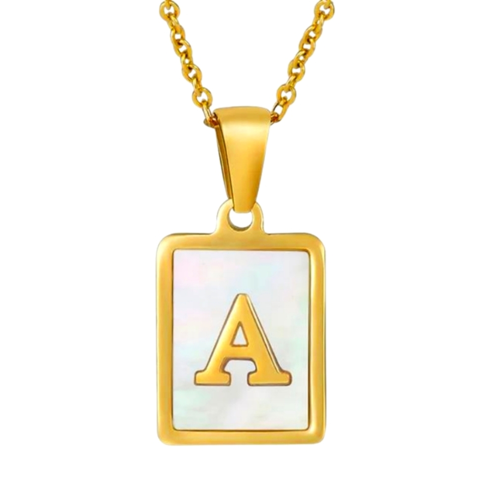 Dainty Initial Letter Charm, A, 18K GP Mother of Pearl Charm Pendant Necklace